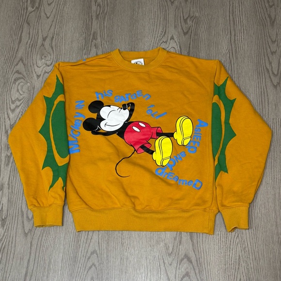 Disney Parks Mickey &‎ Co Asleep Flower and Garden Garden Yellow Sweatshirt XS - Picture 1 of 9